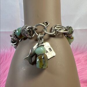 Artisan Silver Bracelet with Green Charms
